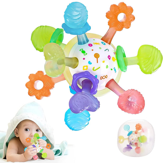 Baby Teether Toy 3-6 Months,Sensory Teething Ball Toys for Baby Rattle Teething Toy for 6-12 Months, Gift for Baby Shower