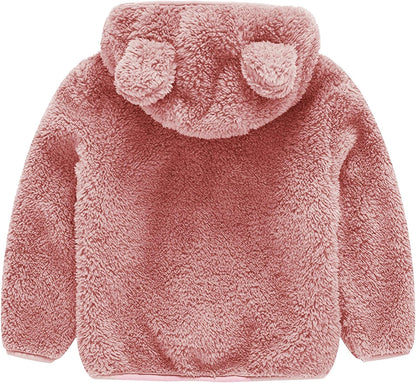 Toddler Baby Boy Girl Little Cute Bear Hoodie Jacket Sherpa Fuzzy Winter Warm Sweatshirt Coat