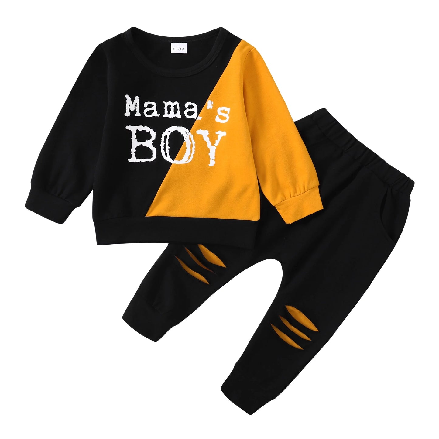 2T Baby Boys Clothes Baby Boys Outfits 2-3T Boys Letter Print Long Sleeve round Neckline Tops Ripped Pants 2PCS Set Black