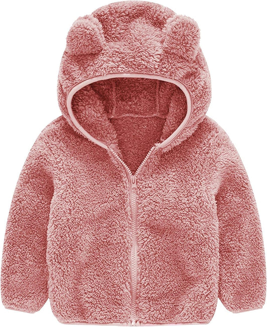 Toddler Baby Boy Girl Little Cute Bear Hoodie Jacket Sherpa Fuzzy Winter Warm Sweatshirt Coat