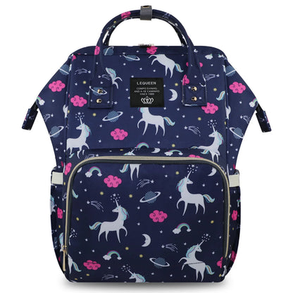 Unicorn Mommy Baby Diaper Bag Backpack for Boy & Girl, Insulated Pocket Changing Nappy, Navy