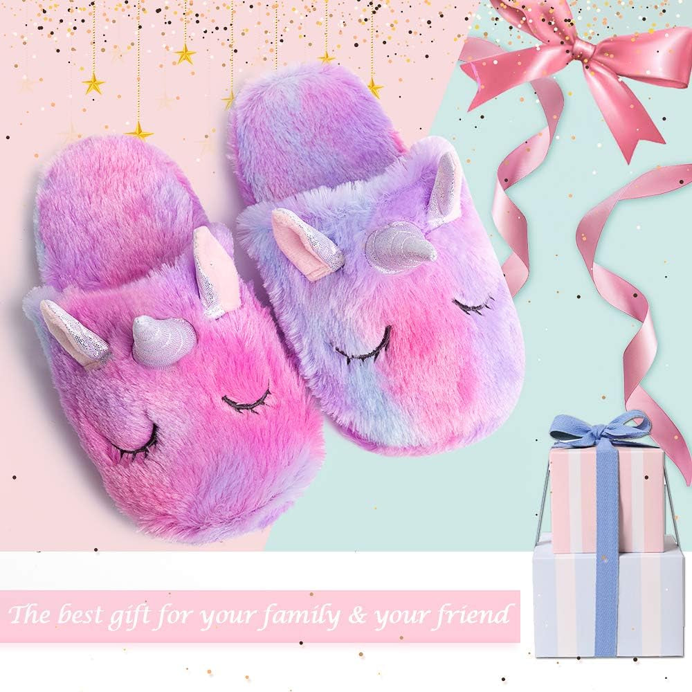 Rainbow Unicorn Slippers/Cute Fluffy Girls Slippers/Cozy Plush Indoor Outdoor Kids Slippers/Best Unicorn Gifts