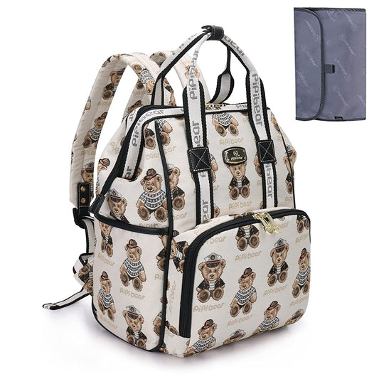 Diaper Bag Backpack, Stylish Cute Travel Baby Diaper Bag, Jacquard Maternity Nappy Bag for Mom and Dad with Changing Pad, Cream