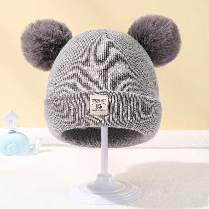 Autumn Winter Baby Warm Knitted Hats with Pom Kids Knit Beanie Hat Solid Color Children Hat for Boys Girls Accessories