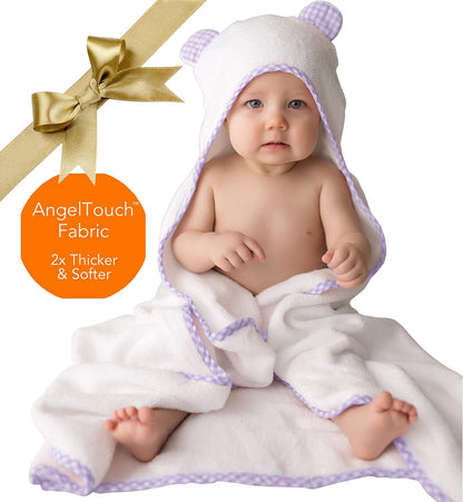 Premium Boutique Baby Towels for Girls - Hooded Girl Towel & Washcloth Set - Organic Viscose Made from Bamboo Baby Towels with Hood - Baby Girl Bath Towels (Purple)