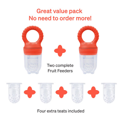 Love Noobs Baby Fruit Feeder, Bpa-Free Baby Fruit Feeder & Teether Set, 4 Extra Teats, Red