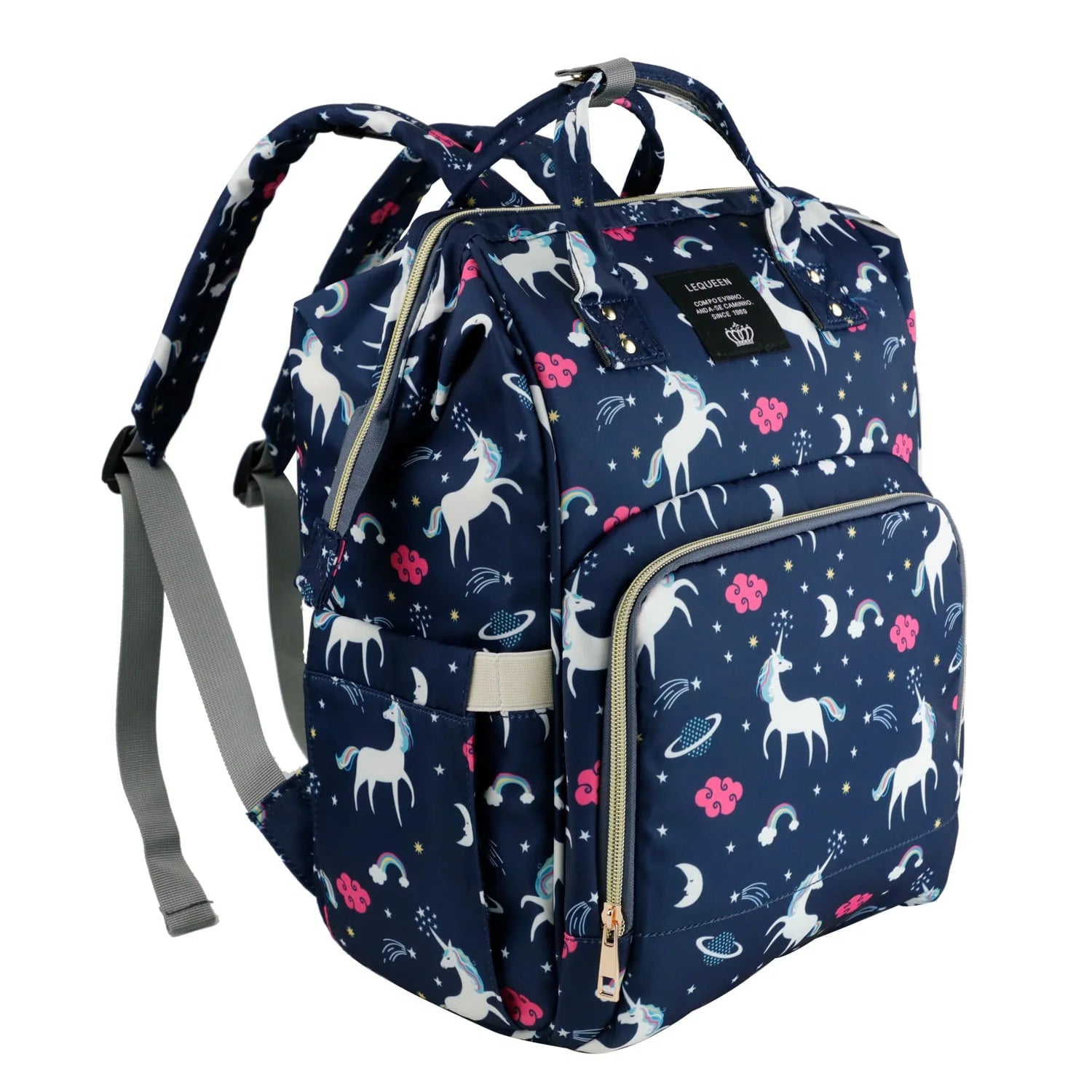 Unicorn Mommy Baby Diaper Bag Backpack for Boy & Girl, Insulated Pocket Changing Nappy, Navy