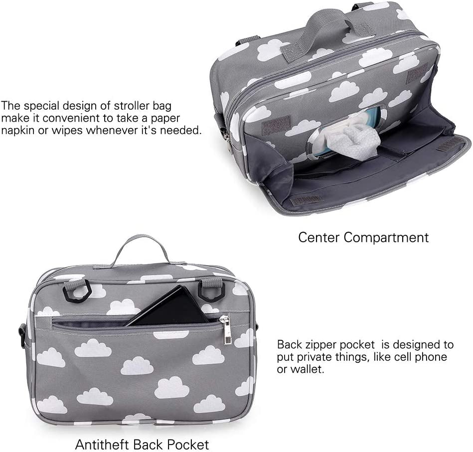 Baby Diaper Caddy Tote Baby Stroller Bag Nursery Storage Bin for Wipes & Toys Mini Diaper Bag for Outdoor (Grey Cloud)