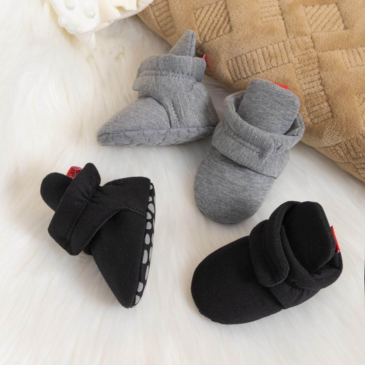 Baby Unisex Booties Warm Fleece Winter Stay on Infant Slipper Socks Boys Girls Soft Non Slip Sole Newborn First Walkers Ankle Crib Shoes