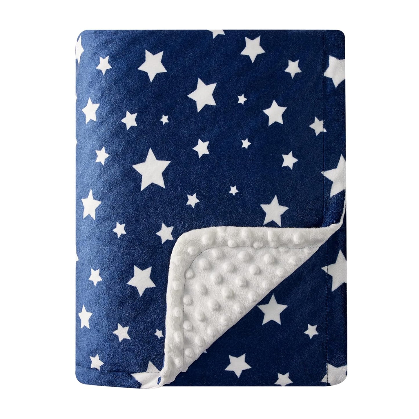 Silky Micro Soft Plush Baby Blankets Unisex with Print Star Pattern and Soothing Raised Dots, Double Layer Bed Throws for Baby Crib, Star, Navy, 30X40 Inches