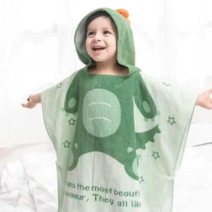 Kids Bath/Pool/Beach Hooded Poncho Towel-Cartoon Animal Pattern Cotton Beach Towel for Baby and Kids (Army Green Dinosaur, 5-9 Years/Height:43.3"-51.2")