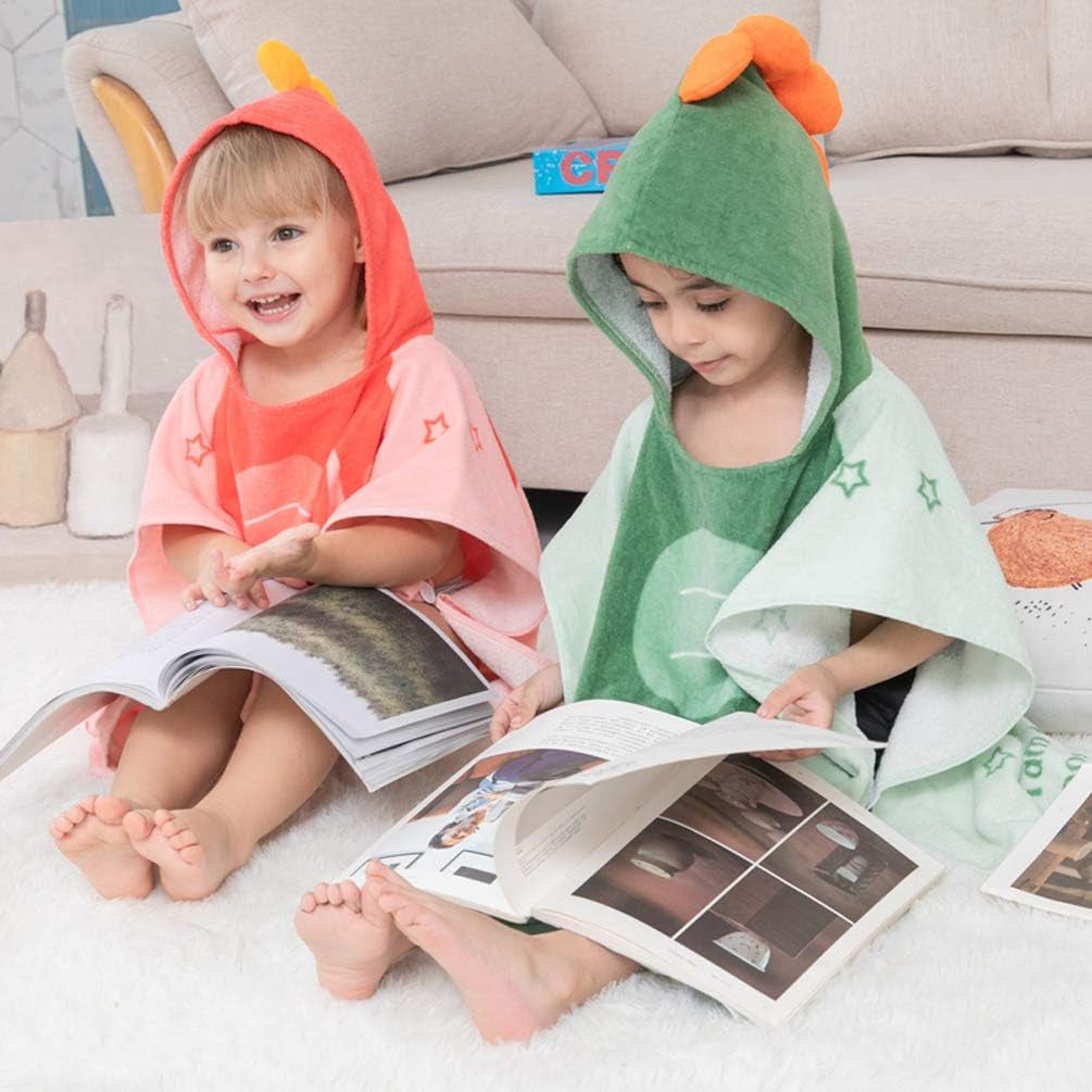 Kids Bath/Pool/Beach Hooded Poncho Towel-Cartoon Animal Pattern Cotton Beach Towel for Baby and Kids (Army Green Dinosaur, 5-9 Years/Height:43.3"-51.2")