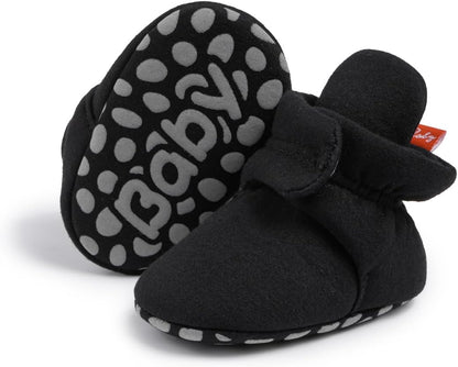 Baby Unisex Booties Warm Fleece Winter Stay on Infant Slipper Socks Boys Girls Soft Non Slip Sole Newborn First Walkers Ankle Crib Shoes