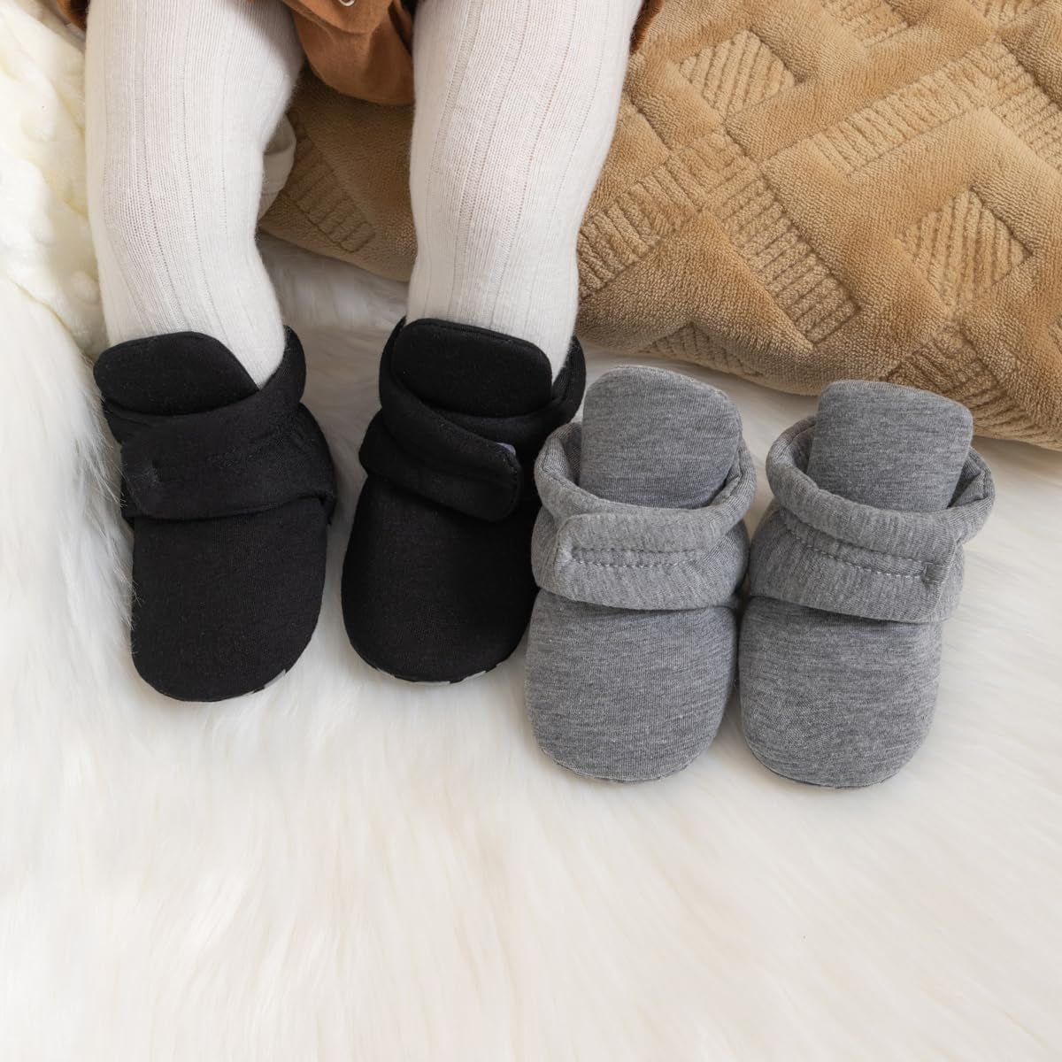 Baby Unisex Booties Warm Fleece Winter Stay on Infant Slipper Socks Boys Girls Soft Non Slip Sole Newborn First Walkers Ankle Crib Shoes