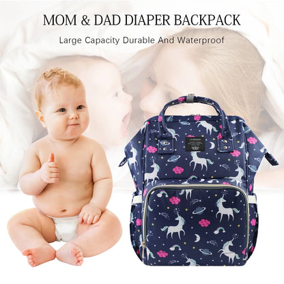 Unicorn Mommy Baby Diaper Bag Backpack for Boy & Girl, Insulated Pocket Changing Nappy, Navy