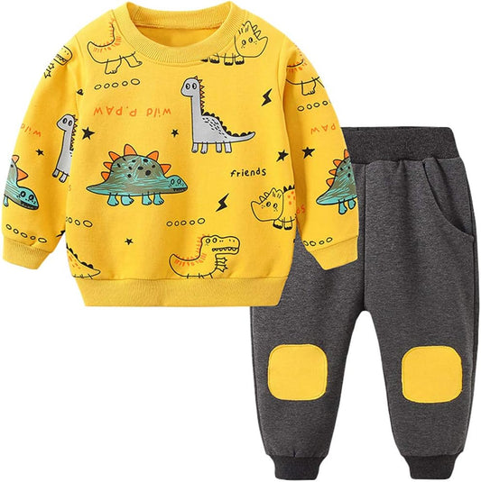 Toddler Baby Boy Clothing Sets Little Dinosaur Printed Long Sleeve Tops and Pants Kids 2Pcs Outfits