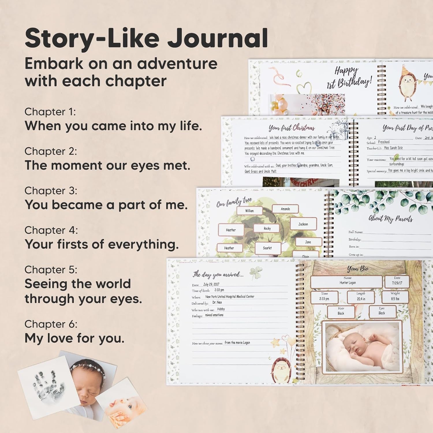 First 5 Years Baby Memory Book Girl, Boy - 90 Pages Hardcover First Year Baby Book Keepsake, Baby Milestone Book for New Parents, Baby Scrapbook, Baby Album and Memory Book Journal (Wonderland)