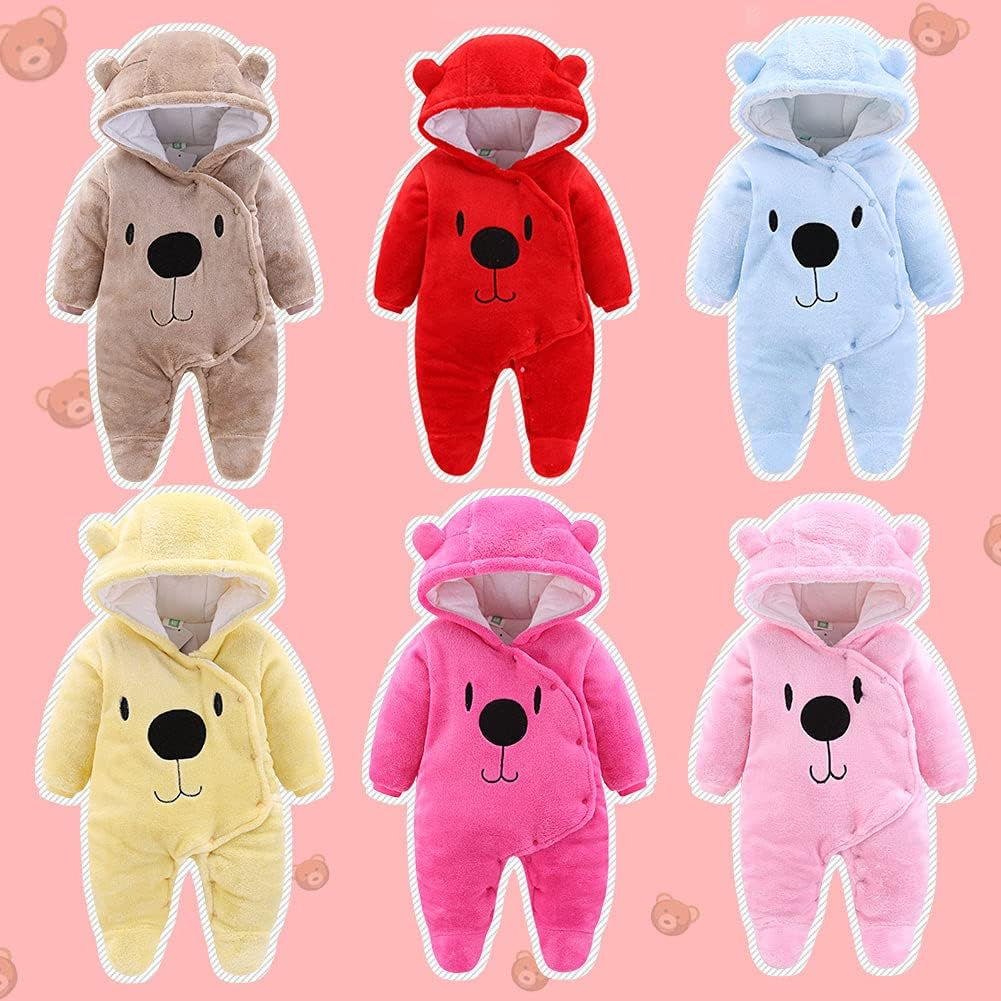 Baby Newborn Snowsuit Winter Hooded Footie Fleece Jumpsuit for Infant Girls Boys