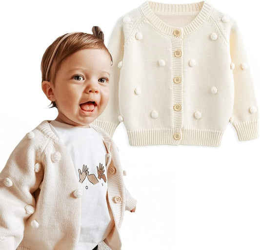 Baby Sweater Cardigan Jacquard Cable-Knit Spring Coat Long Sleeve Cardigan for Baby Girl