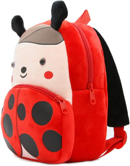 3D Cute Cartoon Little Plush Baby Backpack Baby Toy Bag(Ladybug)