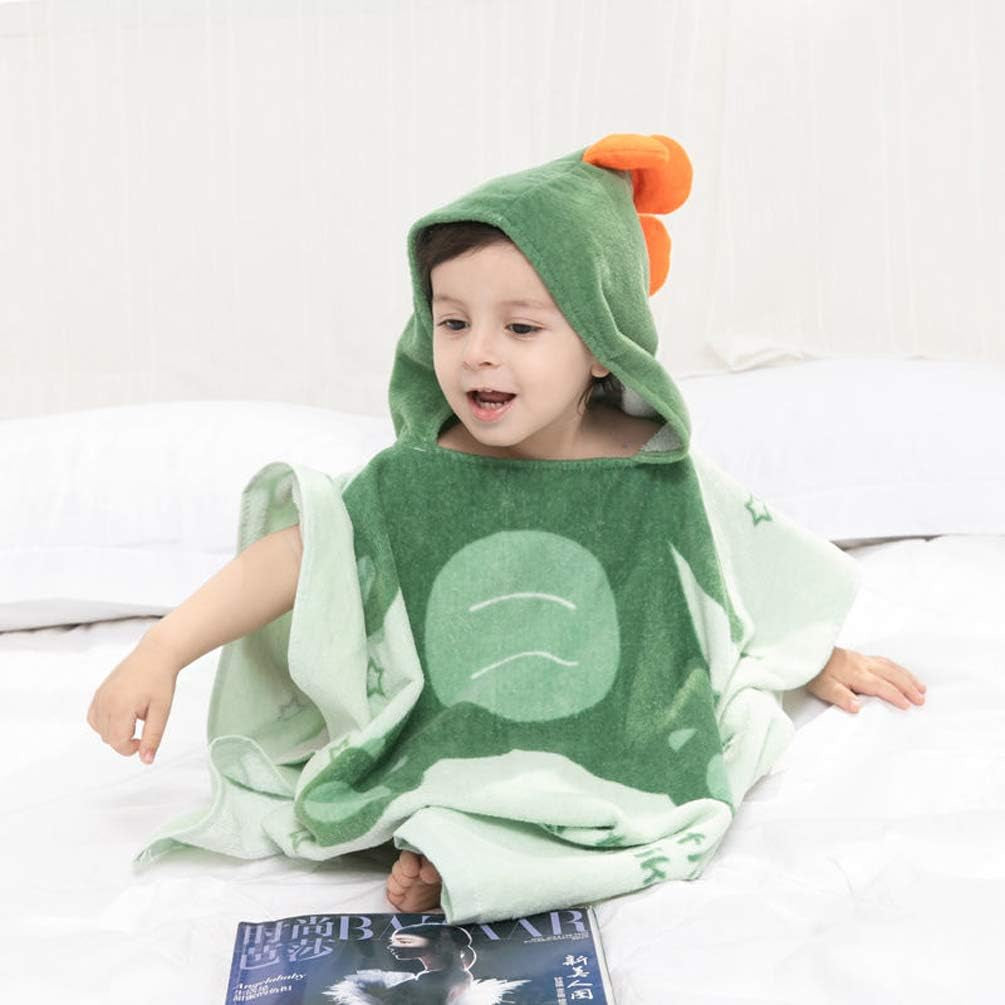 Kids Bath/Pool/Beach Hooded Poncho Towel-Cartoon Animal Pattern Cotton Beach Towel for Baby and Kids (Army Green Dinosaur, 5-9 Years/Height:43.3"-51.2")