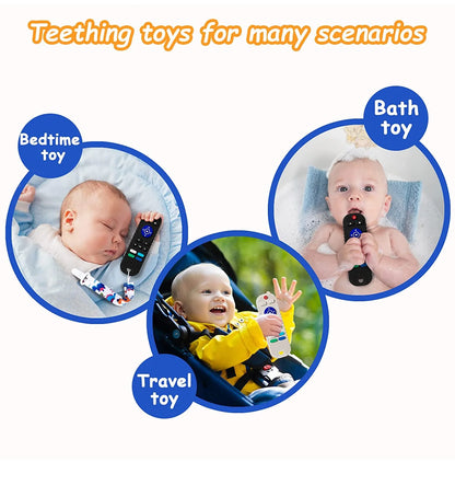 2 Pack Soft Silicone Baby Teething Toys for Toddlers, Teething Toys for Babies 6-12 Months - Boys Girls Baby Chew Toys Set, Remote Control Shape Teething Toys Gift（Black+Grey）