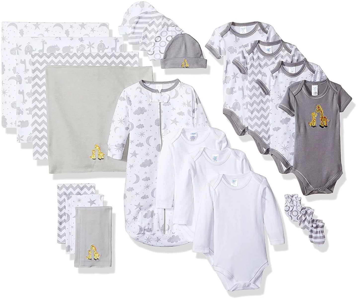 Baby 23 Piece Essential Basics Layette Clothing Set for Newborns and Infants, Gift Baskets and Showers, Gray Giraffe and Stars