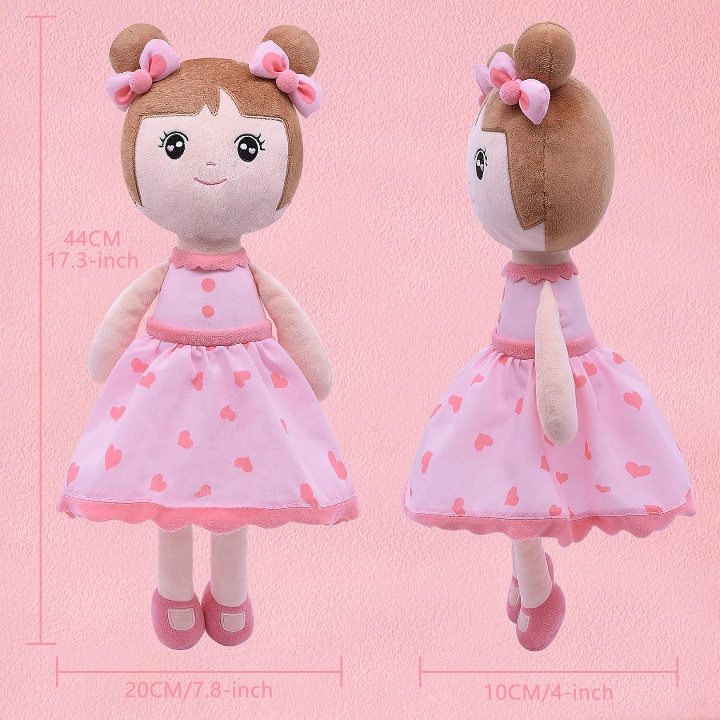 Stuffed Baby Doll Gifts for Girl 44CM Super Soft Buddy Cuddly Baby Girl Plush Toy Gifts Wtih Gift Bag 17.3 Inches in Standing (Pink)